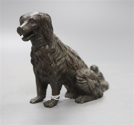 A Victorian bronze dog with spring loaded hinged jaw, H.10.5cm